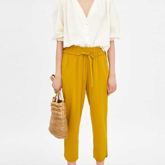 zara mustard trousers